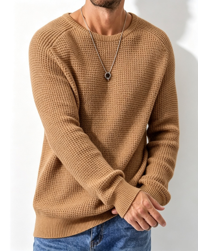 Pull homme col rond en maille texturée coupe ample – Gauthier - Rouge