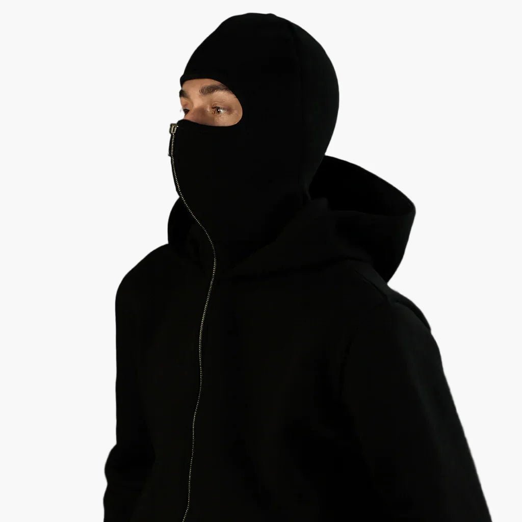 Sweat zippé à capuche unisexe urbain à cache-visage intégré – Matteo – vue 4
