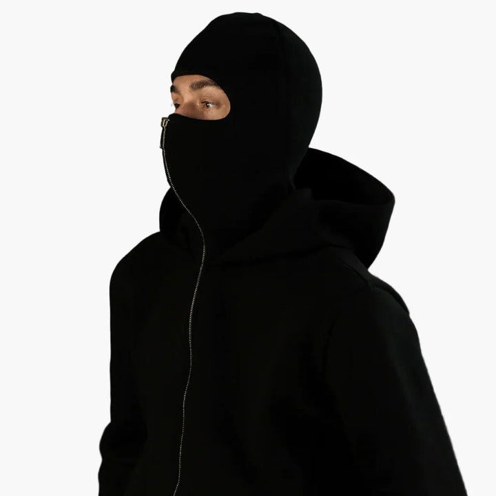 Sweat zippé à capuche unisexe urbain à cache-visage intégré – Matteo – vue 4
