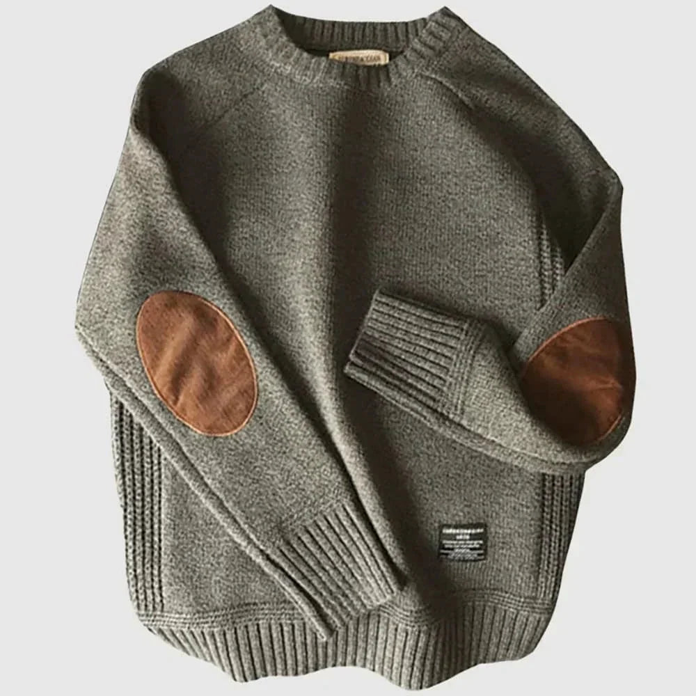 Pull homme classique en maille à coudières – Emil – Gris