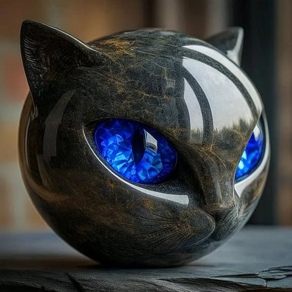 NyxCharm - Sculpture de Tête de Chat Noir Mystique