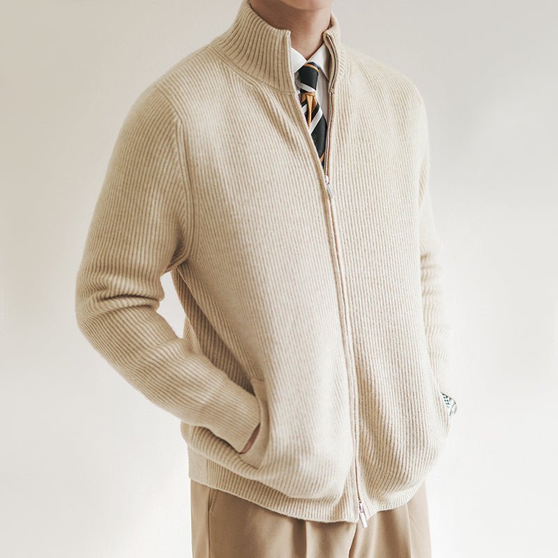 Pull zippé homme moderne en maille de coton côtelée – Kristian – vue 2
