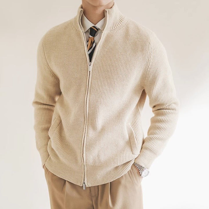 Pull zippé homme moderne en maille de coton côtelée – Kristian – Beige