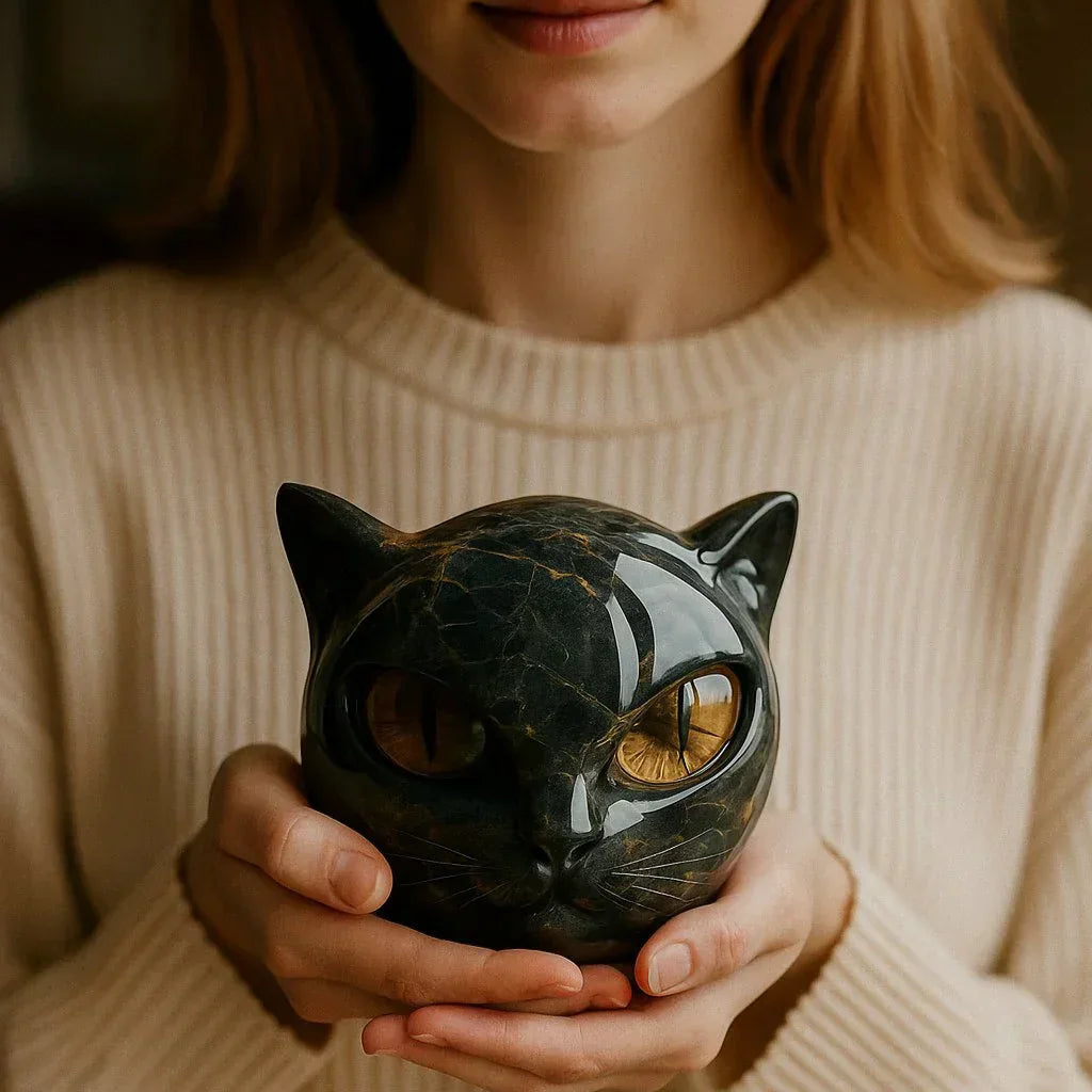 NyxCharm - Sculpture de Tête de Chat Noir Mystique