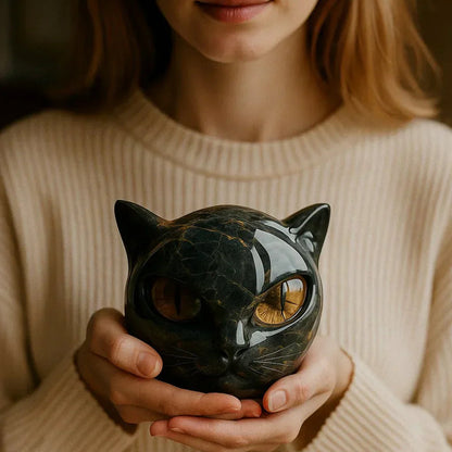 NyxCharm - Sculpture de Tête de Chat Noir Mystique