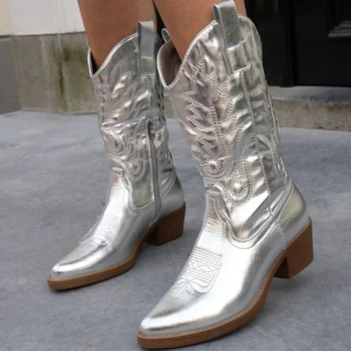 Bottes cowboy femme métallisées élégantes – Carina – Argent