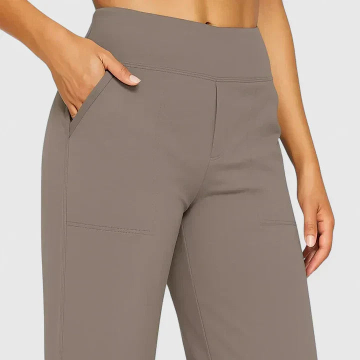 Pantalon femme taille haute à jambe droite et poches – Romane - vue 2