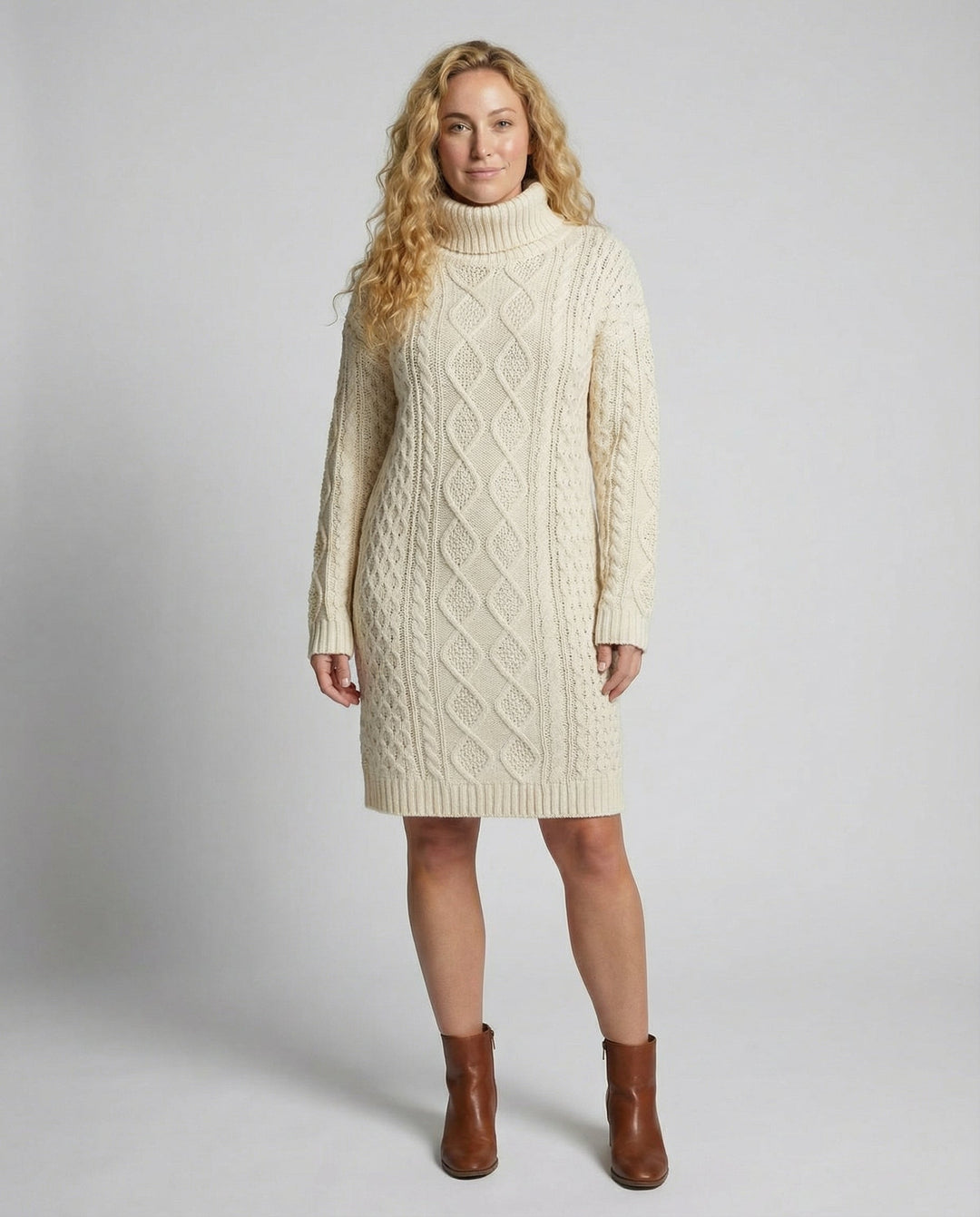 Robe pull femme beige en maille – Camille – vue 2