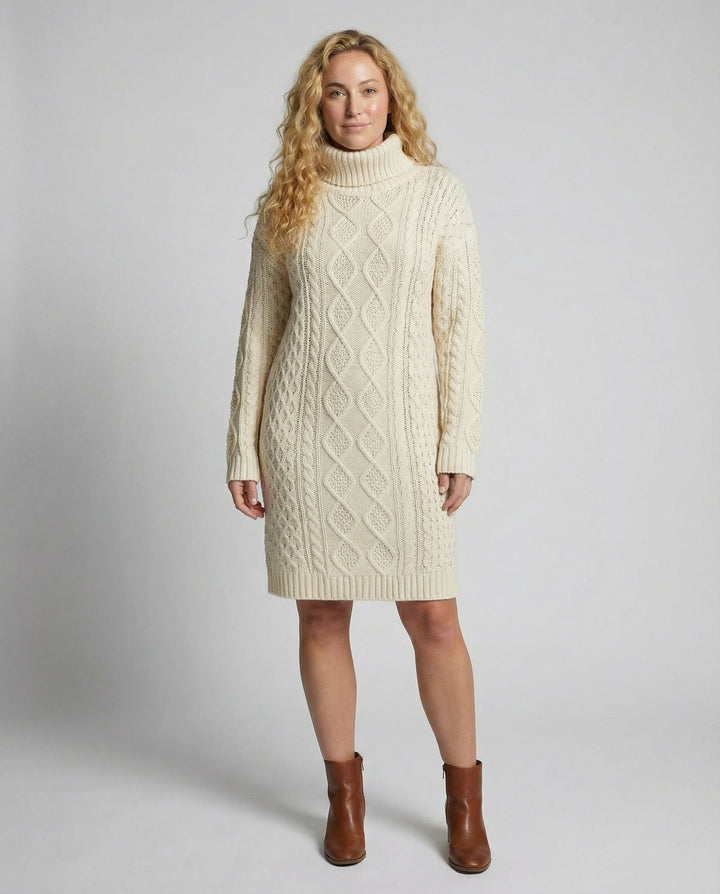 Robe pull femme beige en maille – Camille – vue 2