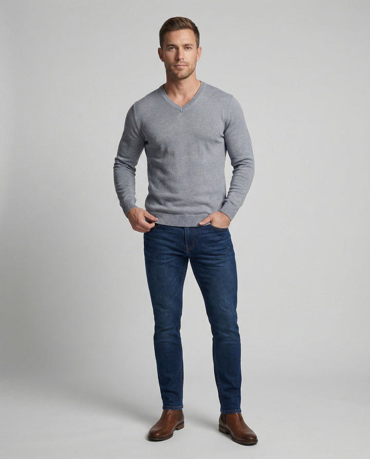 Pull col V homme en maille fine de coton coupe moderne – Sacha – vue 2