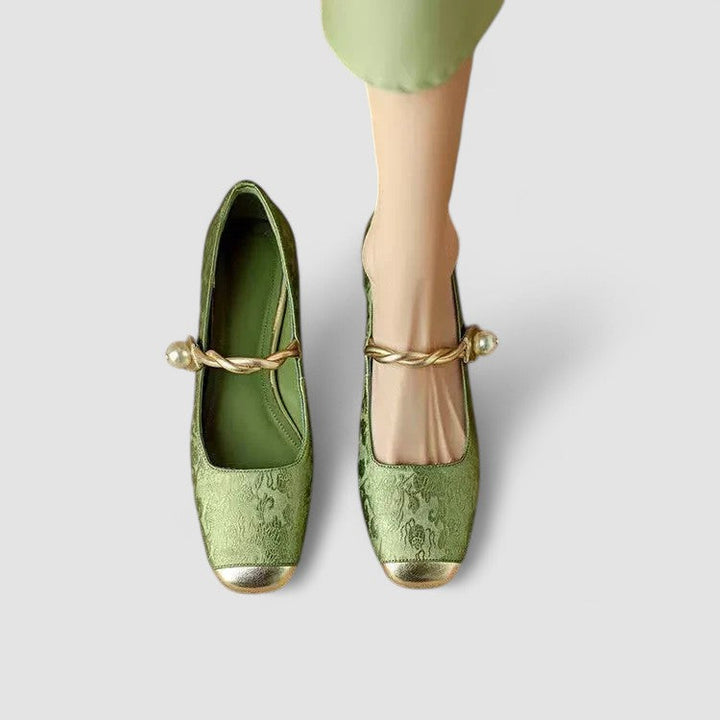 Babies femme orthopédiques à talon bas et accents brillants – Chrystahh – Vert