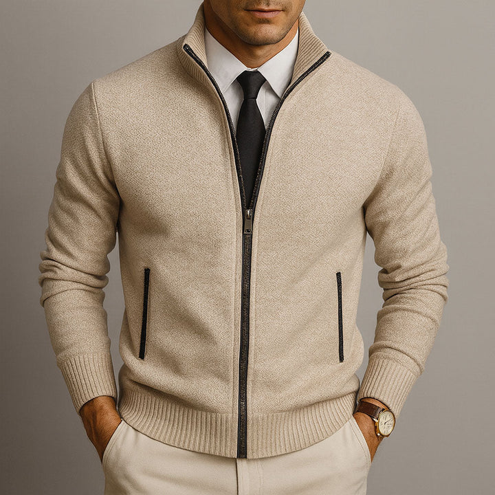 Gilet homme en laine mérinos à coupe structurée – Merino – Beige