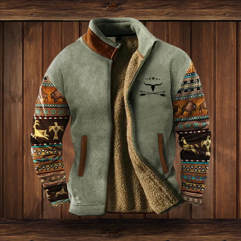 Gilet homme zippé en teddy chaud à l'allure vintage – Teddy – Vert armée