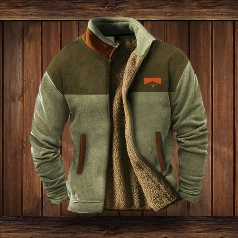 Gilet homme zippé en teddy chaud à l'allure vintage – Teddy – Vert foncé