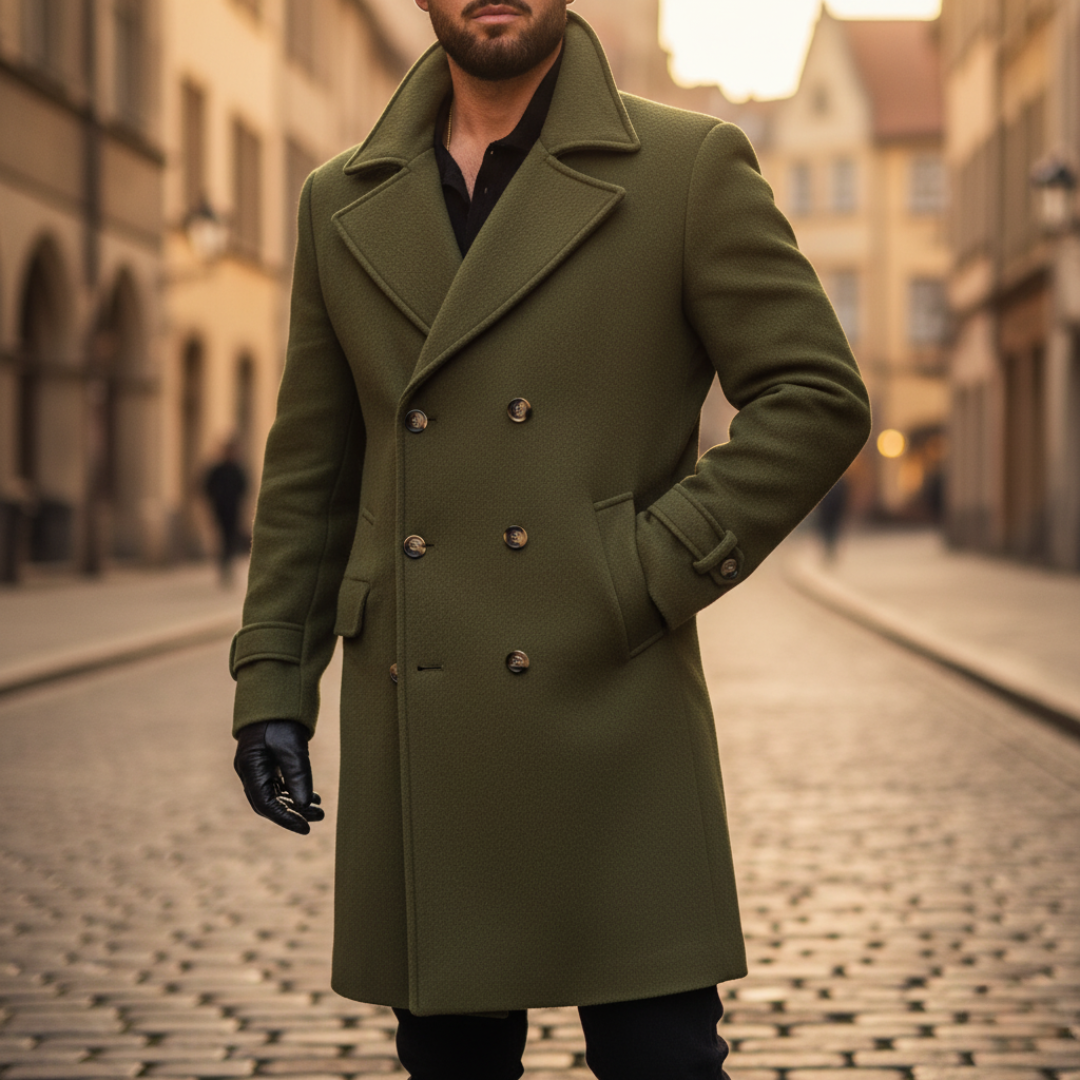 Manteau homme classique en laine à larges revers – Henri – Vert