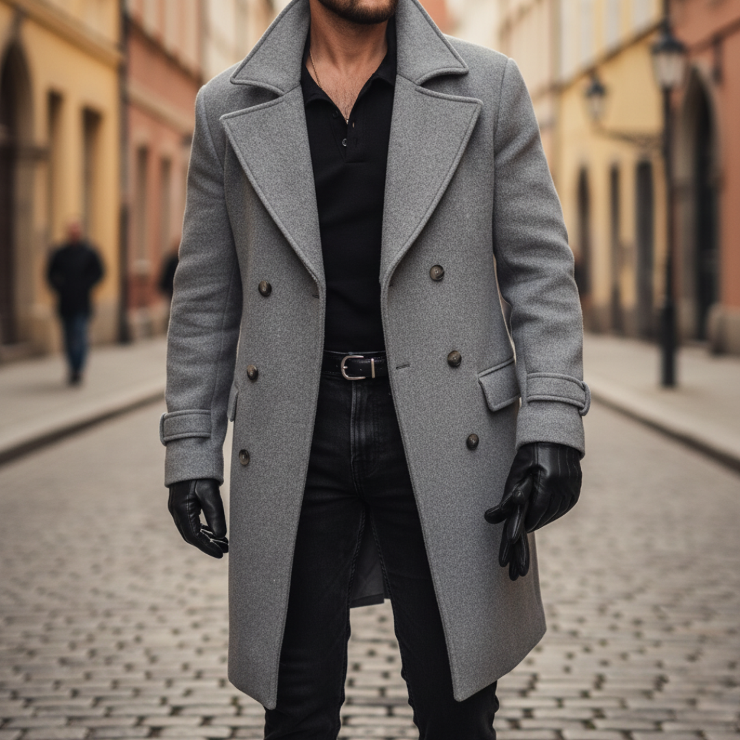 Manteau homme classique en laine à larges revers – Henri – Gris