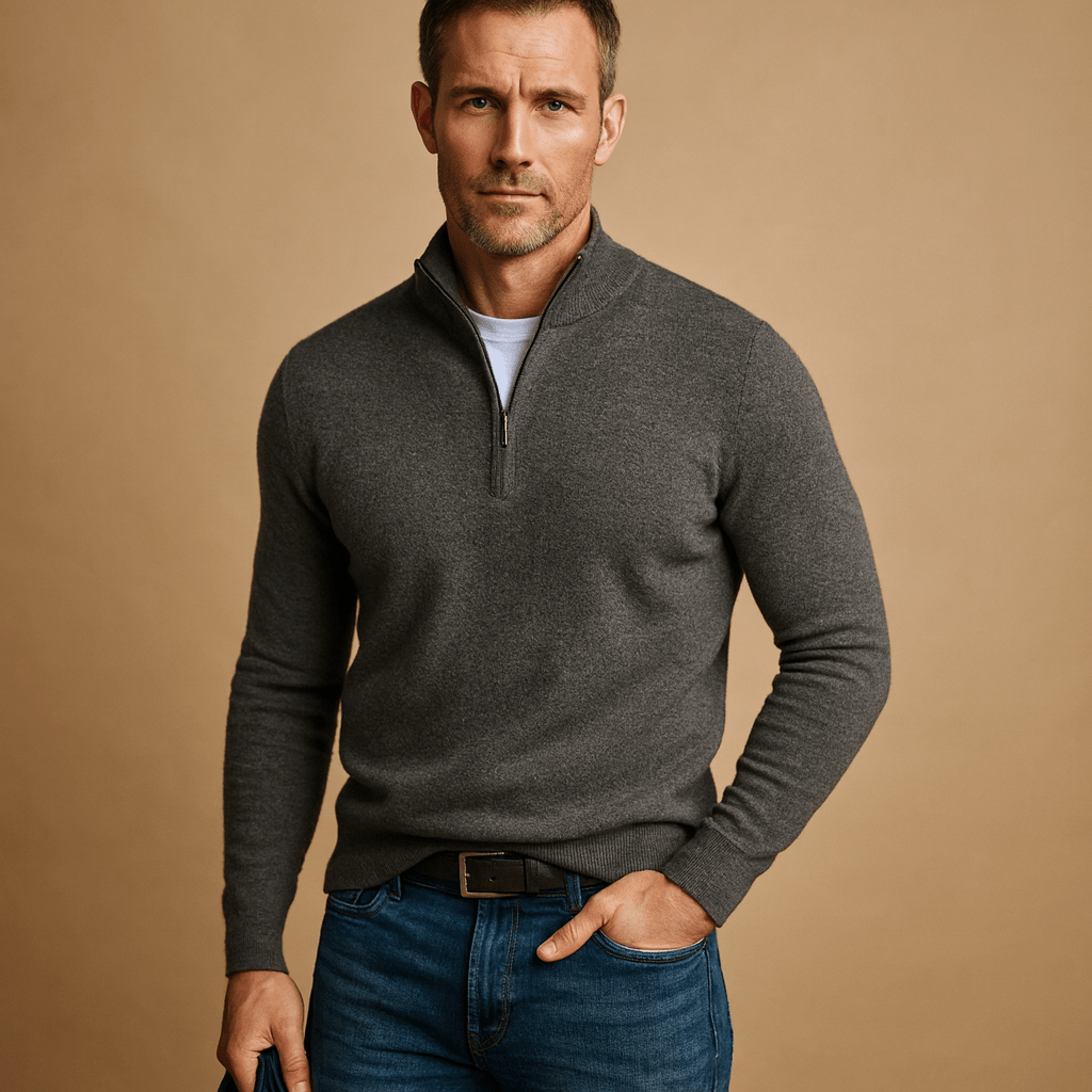 Pull homme en coton à demi-zip coupe décontractée – Clément – Gris