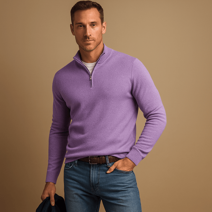 Pull homme en coton à demi-zip coupe décontractée – Clément – Violet