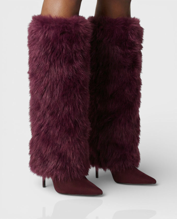 Bottes hautes femme en fausse fourrure à talon aiguille – Bianca – Rouge