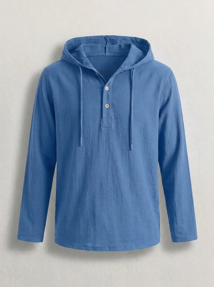 Sweat à capuche homme luxe en coton fin léger – Fabio – Bleu