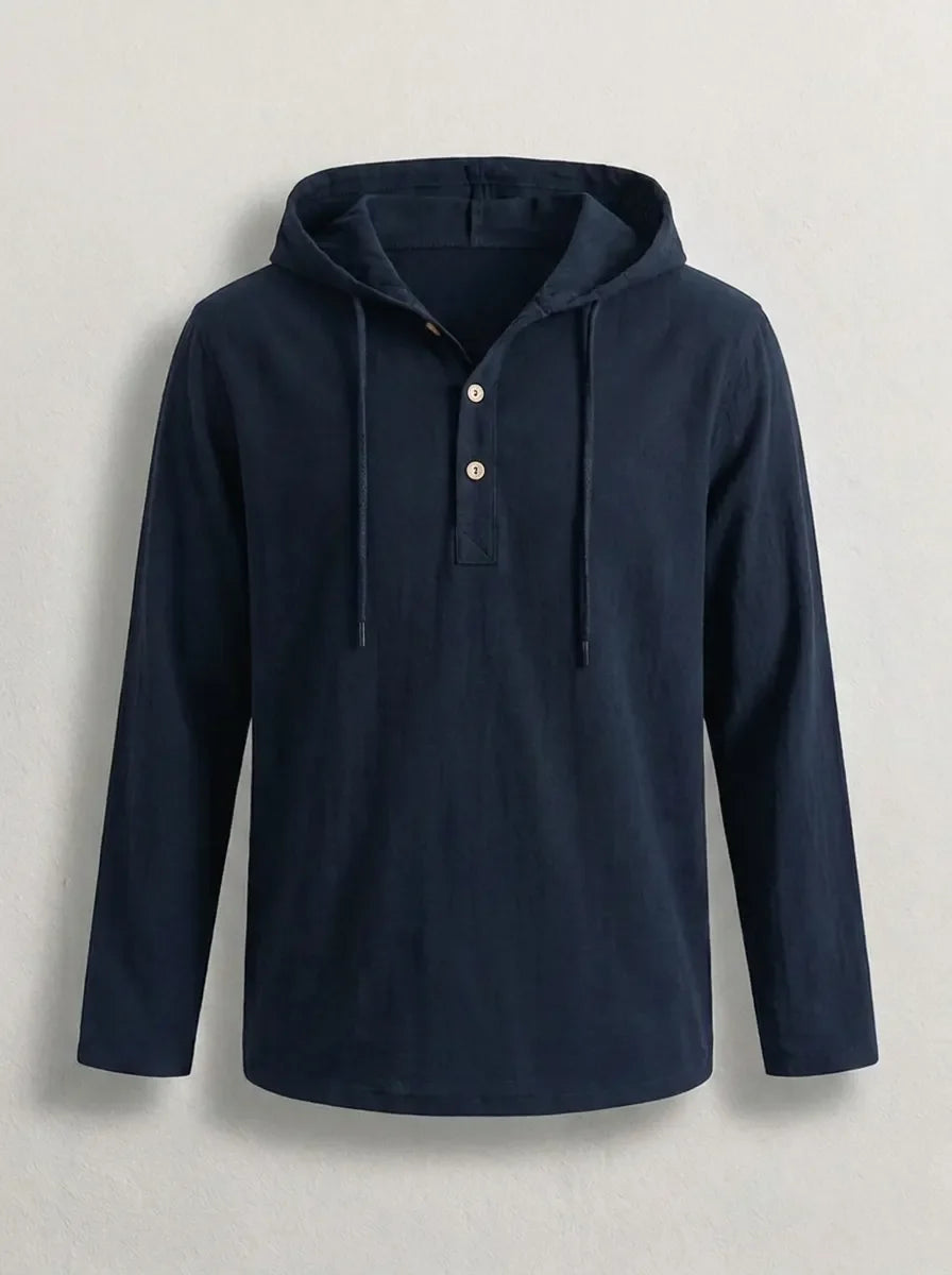 Sweat à capuche homme luxe en coton fin léger – Fabio – Bleu marine