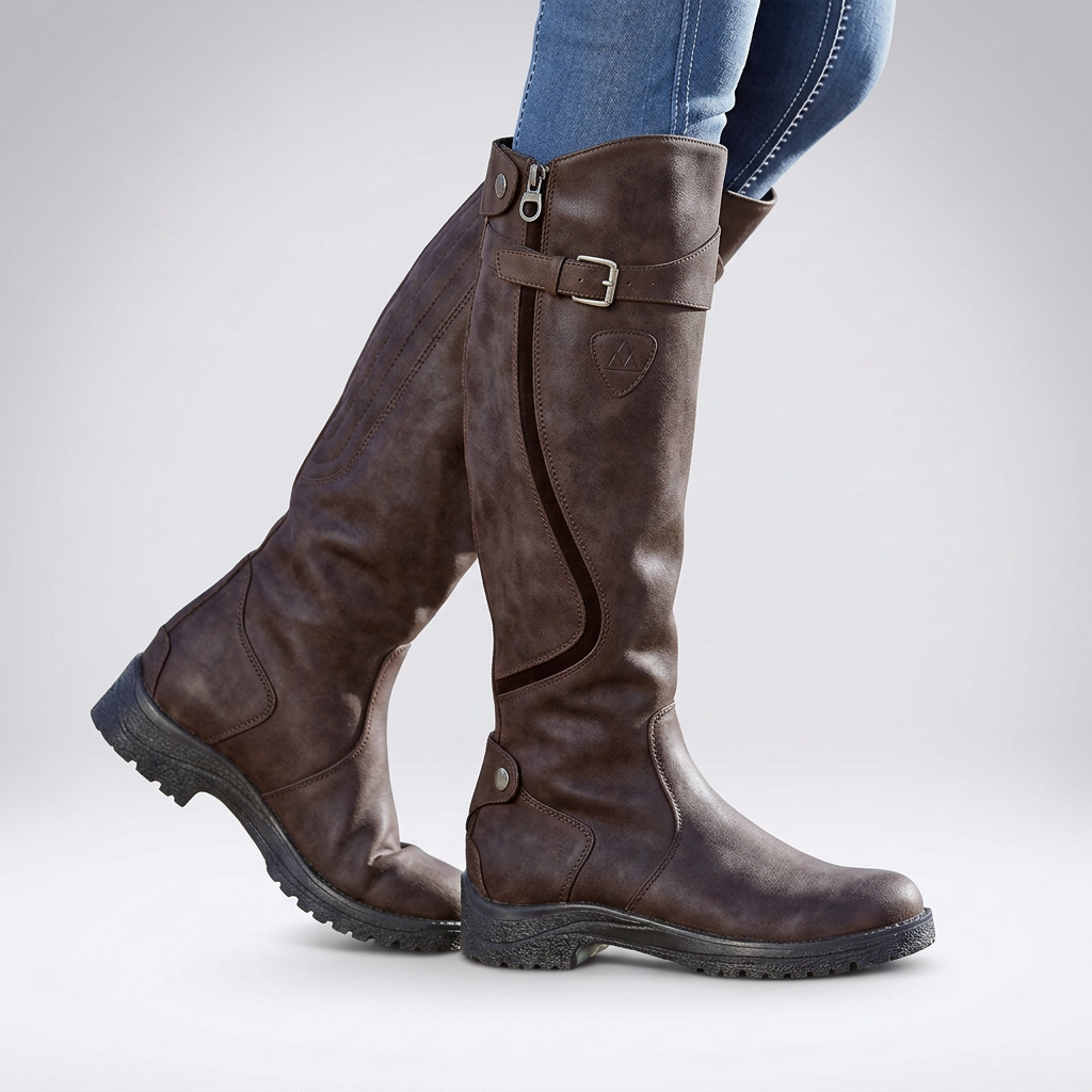 Bottes hautes orthopédiques femme à boucle réglable – Rinley – Marron foncé