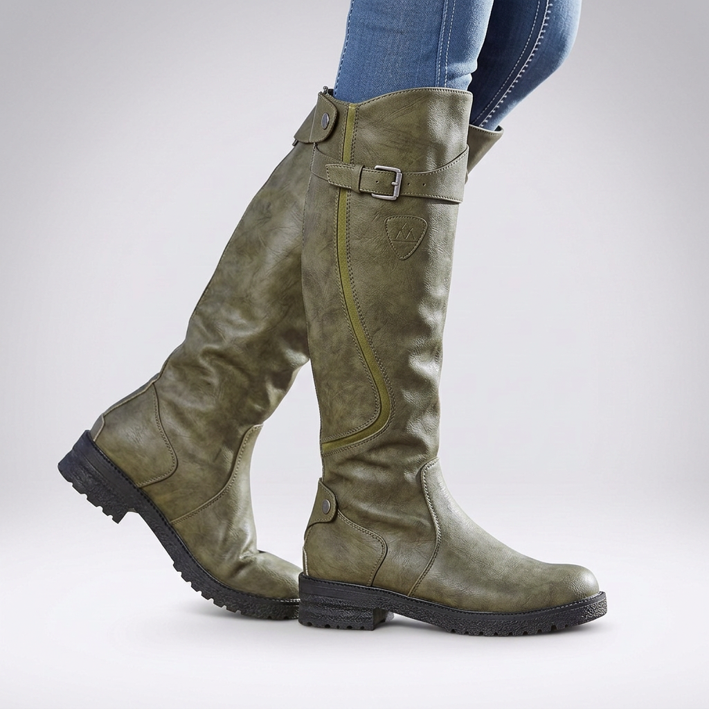 Bottes hautes orthopédiques femme à boucle réglable – Rinley – Vert olive