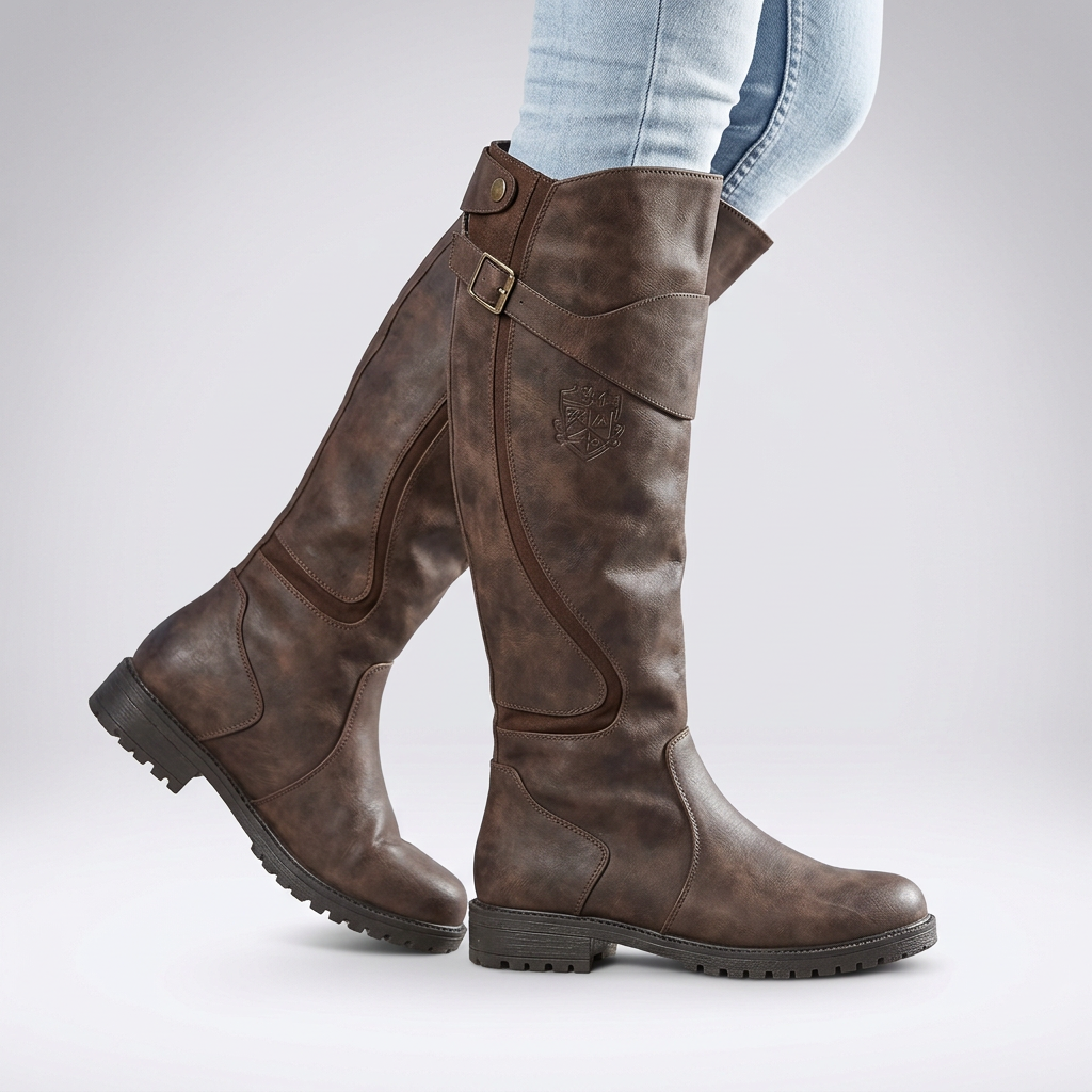 Bottes hautes orthopédiques femme à boucle réglable – Rinley – Marron châtaigne