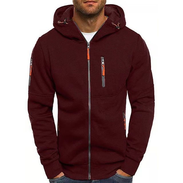 Sweat zippé à capuche homme coupe slim à poche poitrine – Mave – Bordeaux