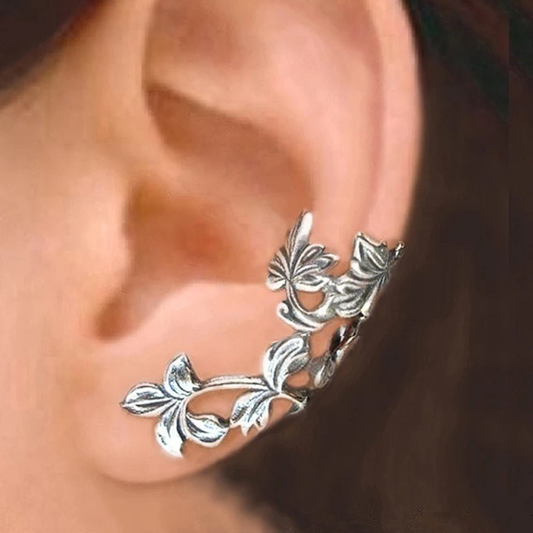 Boucles d'oreilles en argent vintage en forme de feuille