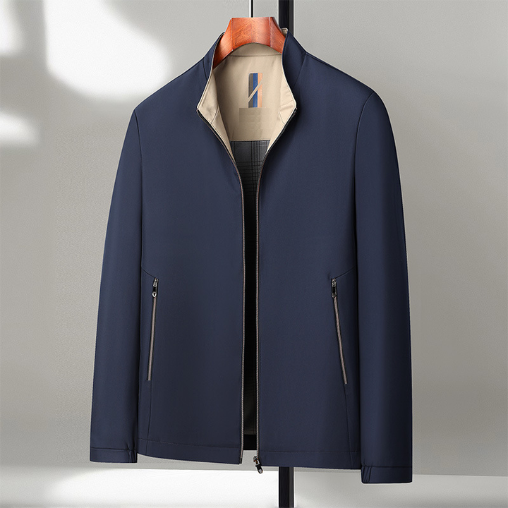 Blouson homme zippé à col montant doublé – Édouard - Bleu marine