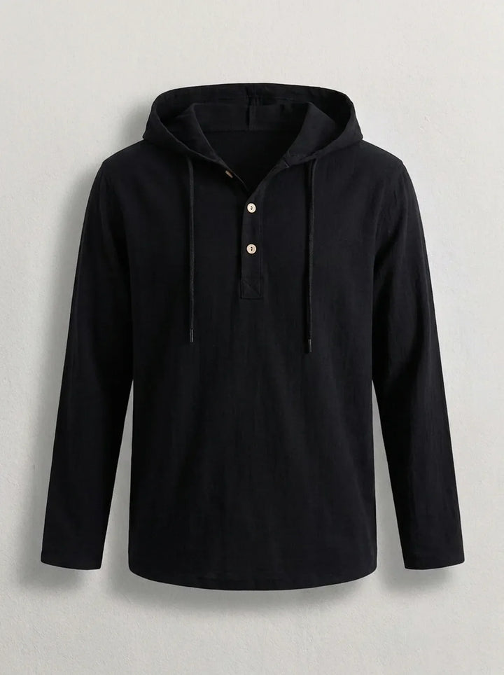 Sweat à capuche homme luxe en coton fin léger – Fabio – Noir
