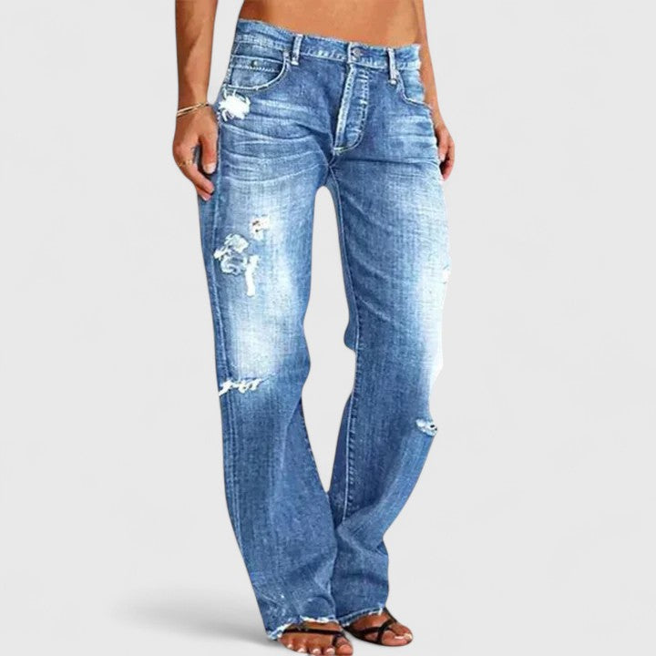 Jean bootcut femme délavé style vintage – Dakota – Bleu