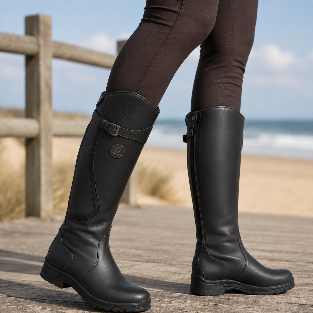 Bottes hautes cavalières femme en cuir à semelle orthopédique – Héloïse – Noir