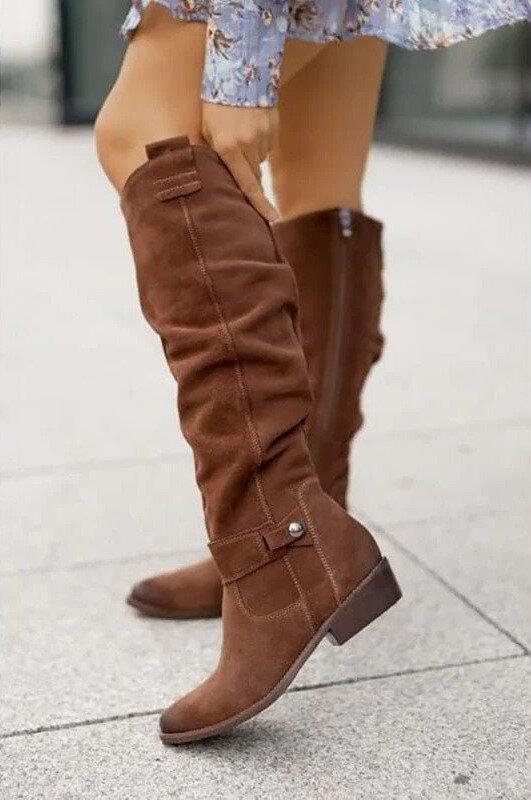Bottes hautes plates femme souples à zip latéral – Lara – Marron