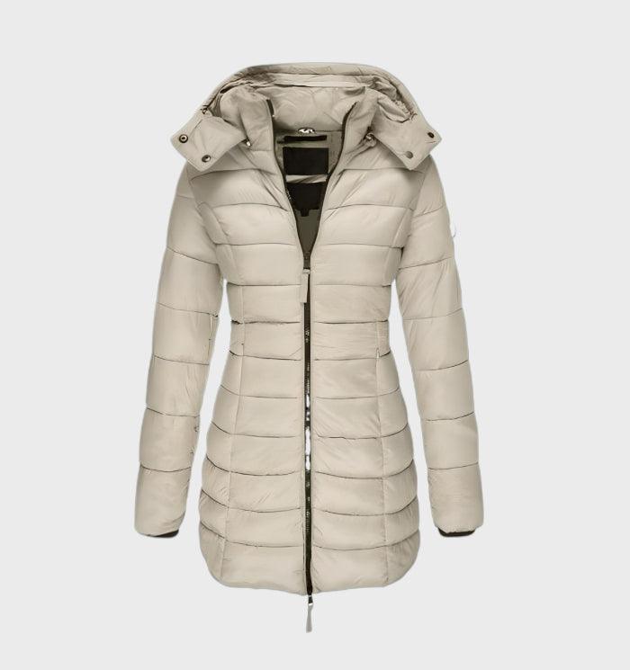 Manteau long femme tendance à capuche et doublure douce – Drune – Beige