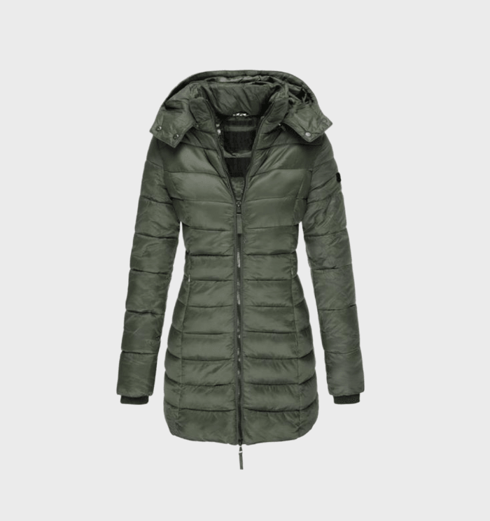 Manteau long femme tendance à capuche et doublure douce – Drune – Vert