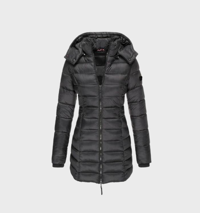Manteau long femme tendance à capuche et doublure douce – Drune – Noir
