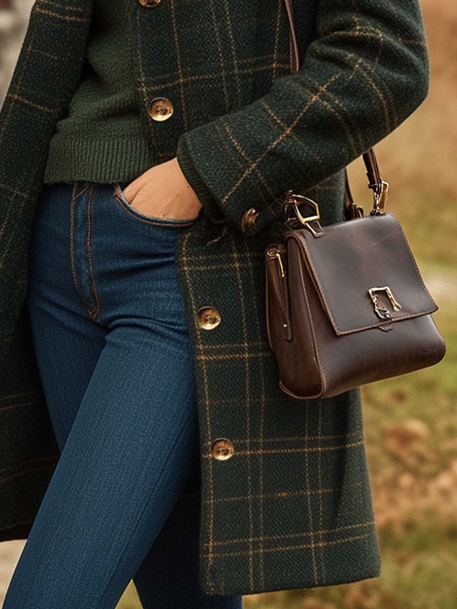 Manteau long femme à carreaux en laine mélangée à col revers – Sarah - vue 4