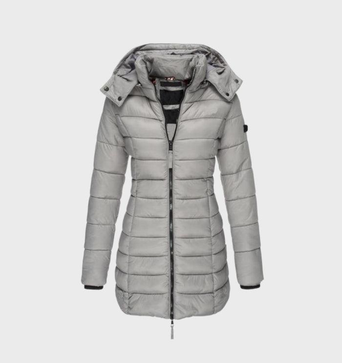 Manteau long femme tendance à capuche et doublure douce – Drune – Gris