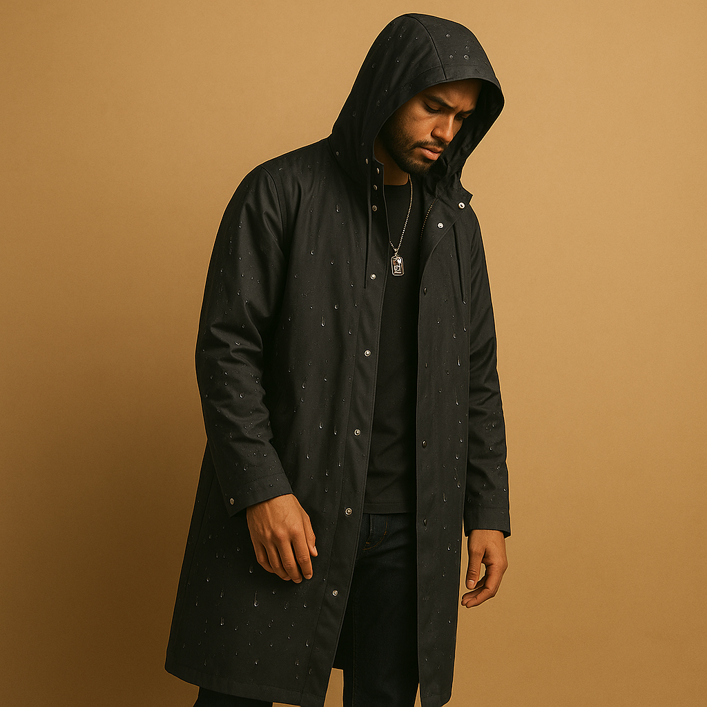 Manteau de pluie long homme à capuche et boutons pression – Damien - vue 3