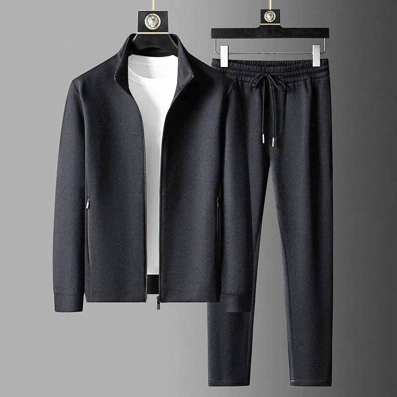 Survêtement homme veste zippée à col montant et pantalon assorti – Lucien - Noir