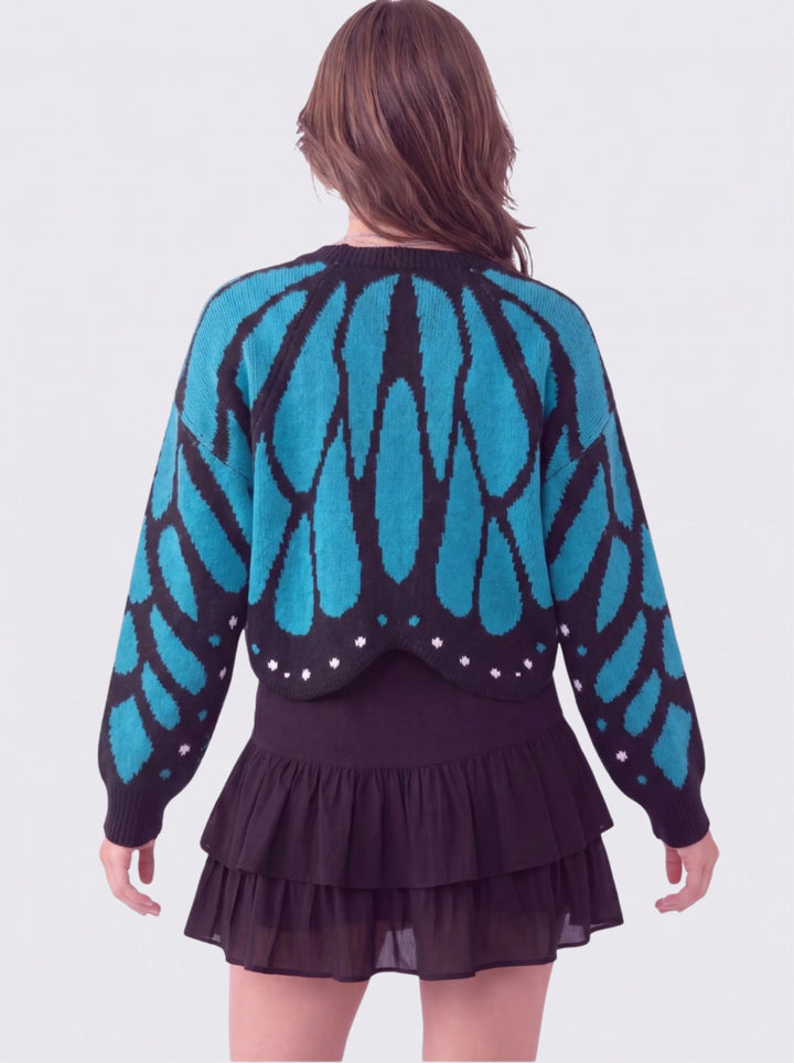 Cardigan femme en maille à motif ailes de papillon et col V – Louise - vue 4