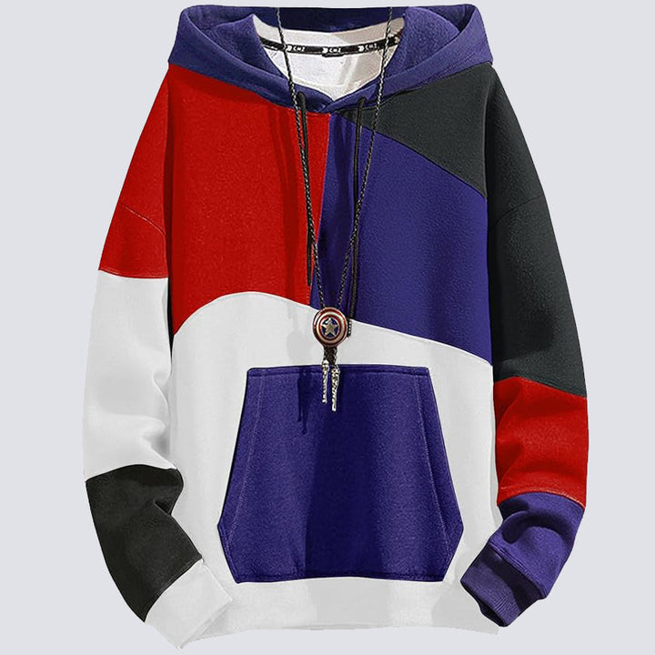 Sweat à capuche homme color block à poche kangourou – Nathan - Bleu et rouge