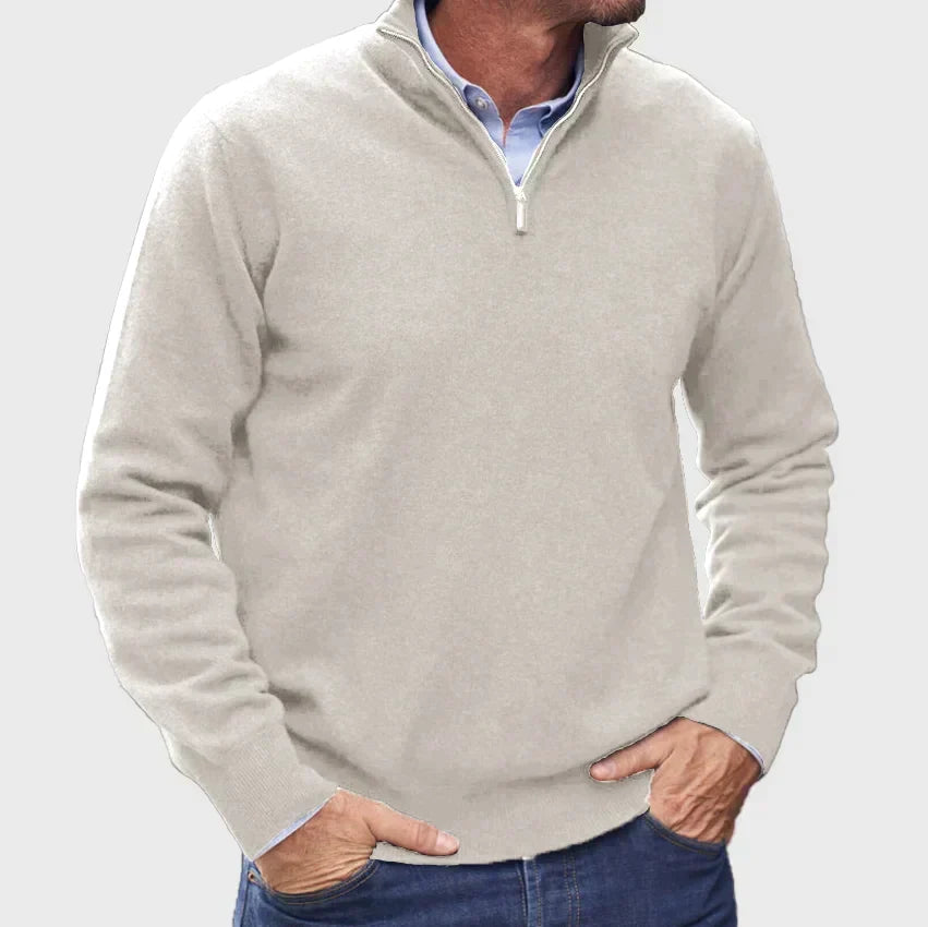 Pull homme douillet à col zippé moderne – Basile – Gris clair