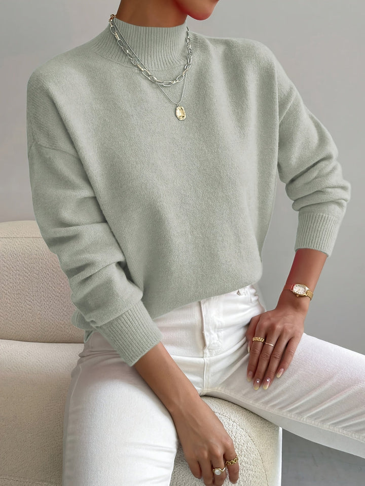 Pull femme col montant en maille douce coupe décontractée – Alice - Vert clair