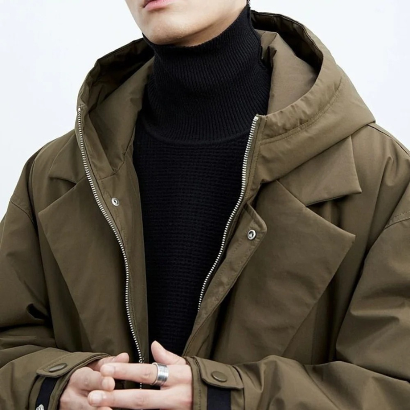 Parka longue homme ouatinée à capuche et col tailleur – Théo - vue 2