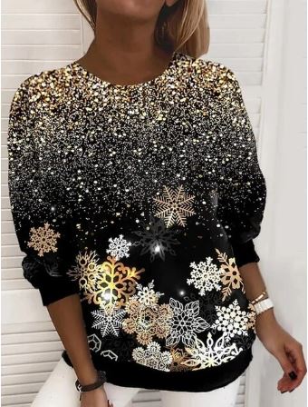 Sweat de Noël femme à flocons scintillants coupe ample – Noëlle - Or scintillant