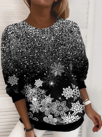 Sweat de Noël femme à flocons scintillants coupe ample – Noëlle - Argent scintillant