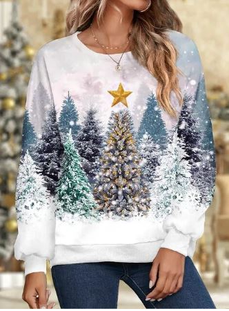 Sweat de Noël femme à flocons scintillants coupe ample – Noëlle - Blanc